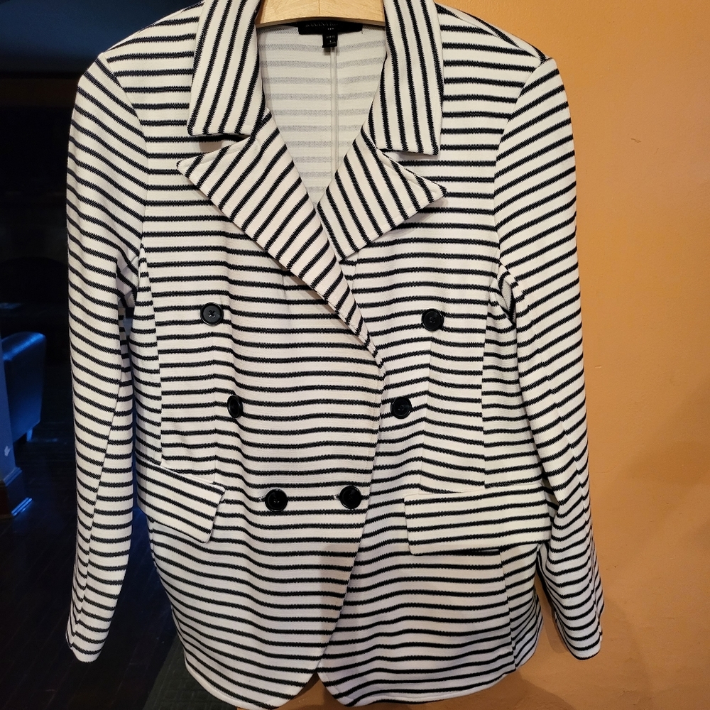 Banana Republic Pique Knit White & Blue Striped Nautical Blazer  large